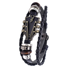 Bracelet unisexe punk rock en forme de guitare, en similicuir tressé, ajustable, accessoire pour les amateurs de musique