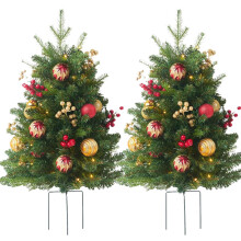 Décoration de Noël artificielle de 40 cm (16 po) avec 30 lumières DEL, 8 modes, minuterie, fonctionne sur piles, piquets en métal – Compatible