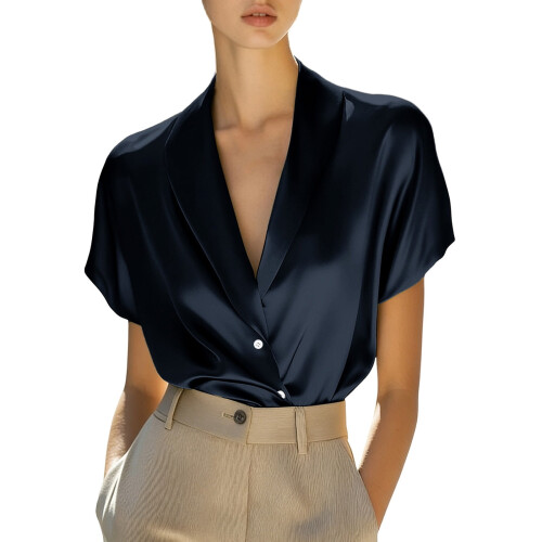 Women's Solid Blazer with Notched Lapel Short Sleeve 1