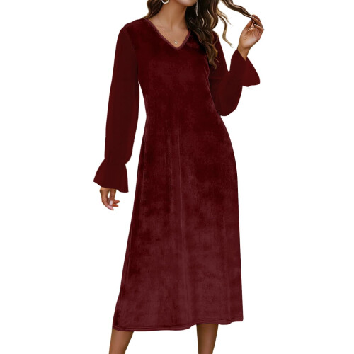 Abito da donna in chiffon di velluto con scollo a V, elegante e chic. 1