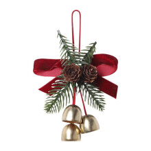 Nœud de Noël en velours rouge avec clochettes et cônes – Décoration pour sapin de Noël, décoration de fête (Compatible avec les branches de