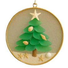 Coastal Christmas Tree Ornament with Sea Glass, Shell & Starfish Topper – Beach-Themed Handmade Xmas Decor