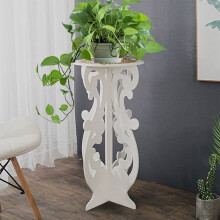 Farmhouse Round Side Table, Rustic Wooden with Carved Legs, Boho Accent Table, White, Compatible with Living Room & Bedroom