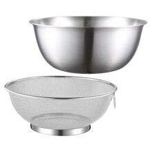 Strecătoare și bol de amestecat din oțel inoxidabil cu cântar, 21,6 cm, plasă fină, pentru fructe, legume, orez, paste, copt, salată (argintiu)