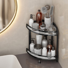 Étagère d'angle à 2 niveaux pour salle de bain, rangement de comptoir pour produits de soin, compatible avec les petits espaces