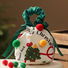 Sacs cadeaux à cordon avec nœud décoratif, motif dessin animé de Noël – Bonbons, biscuits, jouets ; compatibles avec les boîtes