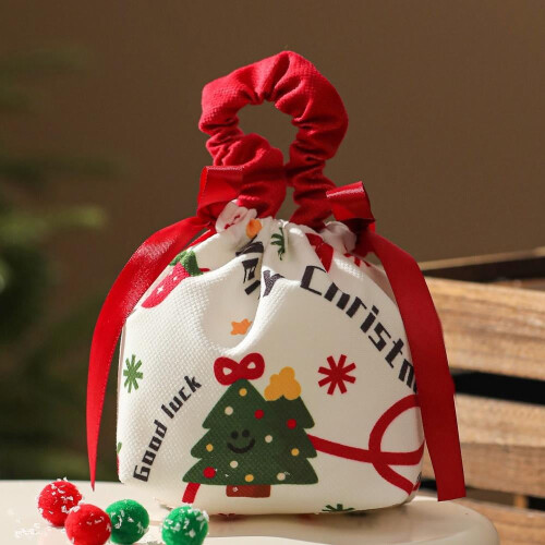 Sacolas de presente com cordão e laço, com estampa natalina – para doces, biscoitos e brinquedos; compatíveis com caixas de embalagem da Apple.
