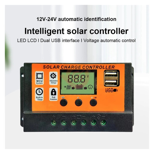 Solcelleladerkontroller 100A 12V/24V med LCD USB 2