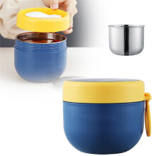 Isolierter Haferbecher aus Edelstahl (Sonderangebot), blau – Vakuum-Essensbehälter für Kinder mit Löffel, auslaufsicherer Suppenbecher für