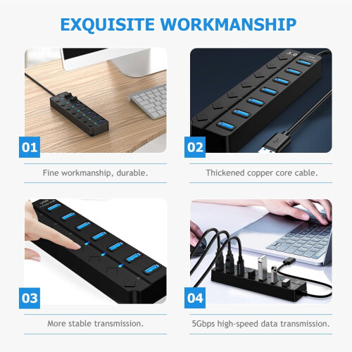 Cable de extensión USB 3.0 con concentrador de 7 puertos 2
