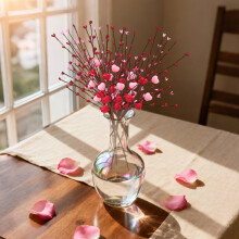 Pink Heart Berry Picks with Red Berries 5-Pack
