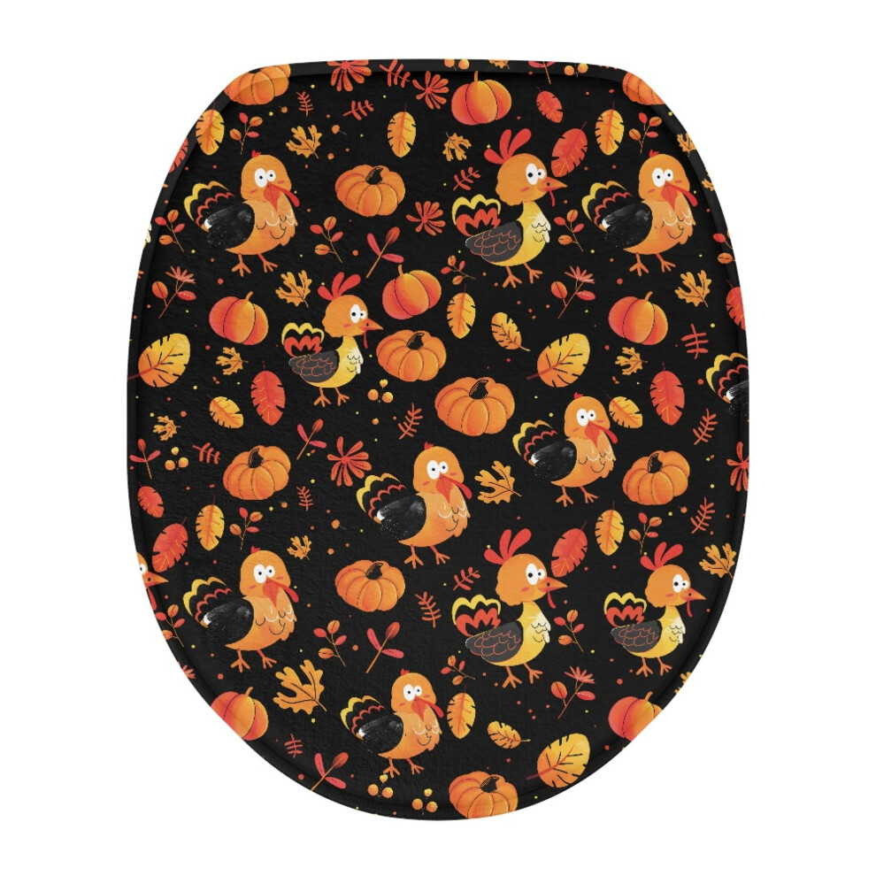 Turkey Pumpkin Toilet Lid Cover Maple Leaves Design 1 Piece 9180435694836