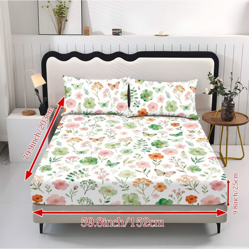 Σετ σεντόνια King Size με floral εκτύπωση πεταλούδας 3 τεμάχια 1