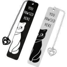 2pcs Cute Cat Bookmarks for Cat Lovers & Bookworms – “You Pawsed Here” Gift, Compatible with All Books