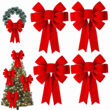 2 Pcs Large Red Velvet Christmas Bows with Gold Border, 12"x14", for Tree Topper, Wreaths, Garland, Gift Wrapping – Compatible with Holiday &