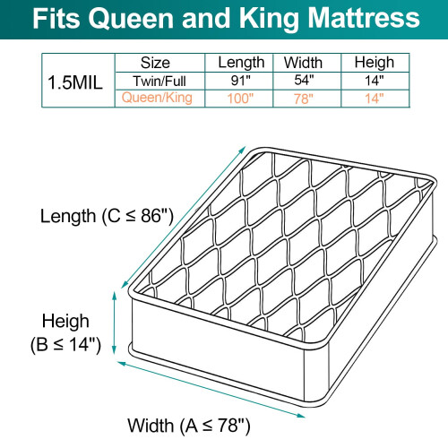 Matrasopbergtas Queen/King Size, transparant, waterdicht, wit 1