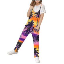 Women's Sleeveless Palm Print Hawaiian Jumpsuit with Pockets