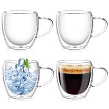 Double Wall Glass Coffee Mugs Set of 2, 16oz/450ml, Insulated for Hot Beverages, Compatible with Espresso, Tea, Latte, Cappuccino