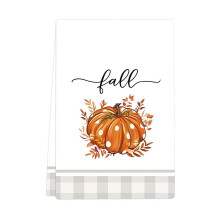 Orange Plaid & Pumpkin Fall Kitchen Towels, Thanksgiving Harvest Dish Towels, Vintage Autumn Decor