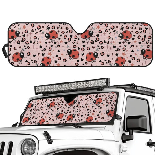 Foldable Ladybug Leopard Print Sun Shade for Jeep Wrangler 1