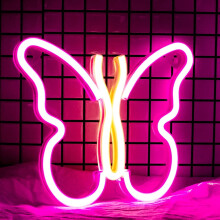 Butterfly Neon Sign Light – USB/Battery LED Wall Decor, Aesthetic Room Decoration for Bedroom, Dorm, Bar, Men Cave, Compatible with USB & Batteries
