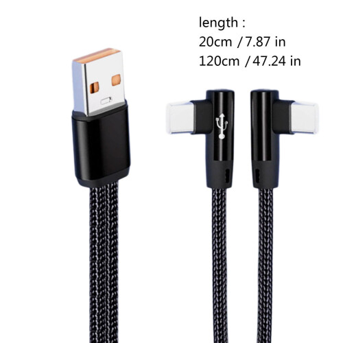 Καλώδιο διαχωριστή φόρτισης USB 2 σε 1 με γωνία 5A Γρήγορο USB σε 2x Type C για γρήγορη 2