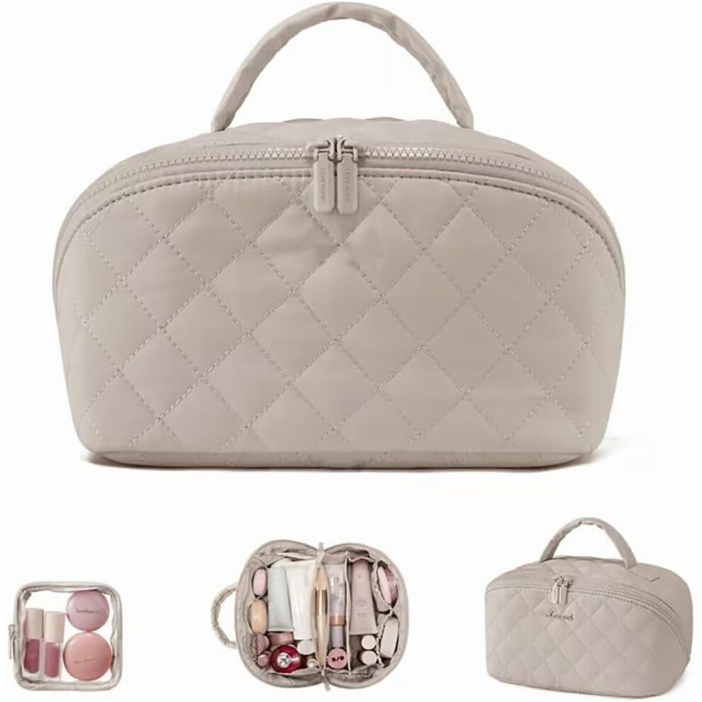 Black/Pink/White Wide-Open Lay-Flat Cosmetic Bag For Women, 180 Opening, Spacious Organizer With Compartments Â Compatible With Travel & Toiletries
