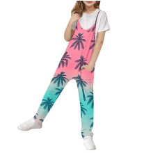 Women's sleeveless palm print Hawaiian jumpsuit with pockets