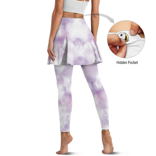 Γυναικείο κολάν Tie-Dye σε βιολετί και λευκό χρώμα XS 2