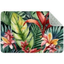 Small Washable Kitchen Rug, Tropical Palm & Flower Design, Non-Slip Indoor Door Mat for Entryway, Bathroom, Bedroom – Compatible with Standard Sizes