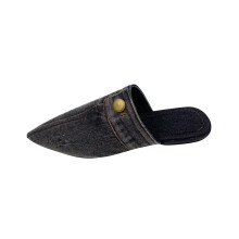 Women's Flat Mules Closed Pointed Toe Backless Slip-On Loafers Ladies Denim Baotou Clogs Half Slides Cap-Toe Solid Color Women's Sandals Black 37