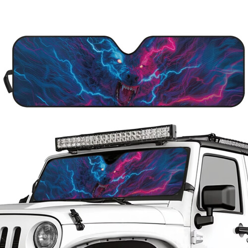 Lightning Wolf Windshield Sun Shade Compatible with Jeep Wrangler JL/JK – UV-Blocking, Reflective, Cooling 1