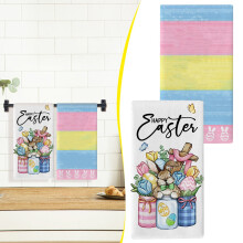 Lot de 2 torchons de cuisine « Joyeuses Pâques » – Torchons à carreaux motif lapin, 40 x 60 cm, décoration printanière style ferme