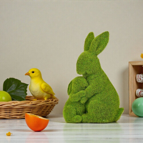 Flocked Resin Easter Bunny Decorative Figurine