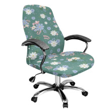 Floral Cyan Green Removable Washable Desk Office Chair Cover, L, Compatible with Rotating High-Back Chairs