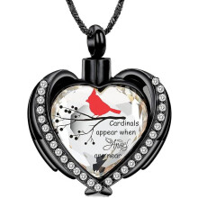 Red Cardinal Urn Necklace for Ashes Women Men Crystal Heart Urn Locket for Human / Pet Cremation Jewelry for Ashes