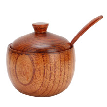 ESTINK Wood Seasoning Pot,Wood Spice Pot Sugar Bowl Salt Pepper Seasoning Box With Spoon And Lid Kitchen Tool