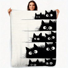 HELLOYOUNG Flannel Blanket – Cozy Cat Print, Lightweight & Soft, All-Season Throw for Bed/Sofa/Travel, Easy-Care, Retro Black Cats Design
