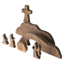 Plateau décoratif en bois représentant la scène de Pâques, avec croix et crèche, pour la maison, le bureau ou toute autre table. Cadeaux