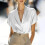 Women's Solid Blazer with Notched Lapel Short Sleeve 1