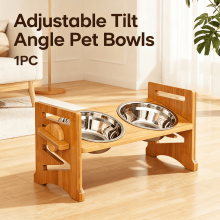 Raised Feeding Station with Tilt-Adjustable Bowls, 2 Stainless Steel Bowls for Dogs & Cats – Compatible with Small Pets