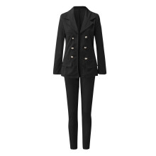 Long Jackets for Women Trendy Women's Solid Two Piece Suit Set Business office Long Sleeve Suit Jacket and Trouser (Black,S)