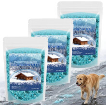 Fast-Acting Blue Ice Melt Pellets, -16C, Low Corrosion, Resealable 100g Bag (3 Pack), compatible with driveways & sidewalks
