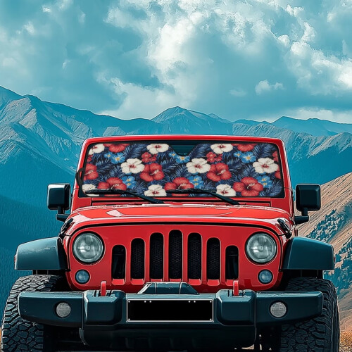 Boho Hibiscus Windshield Sun Shade for Jeep Wrangler JL and 2