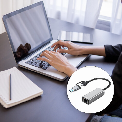 USB-C/USB-A til RJ45Ethernet-adapter 1/2,5 Gbps aluminium 1