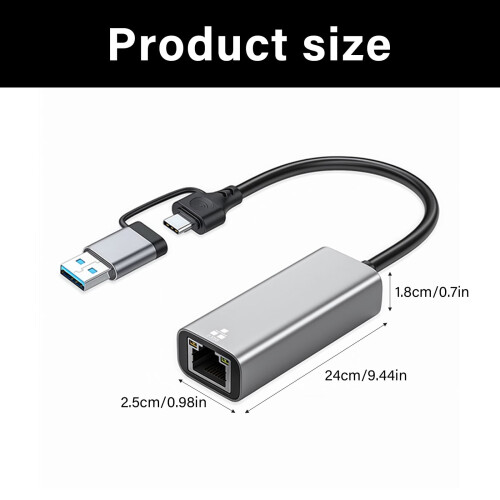 USB-C/USB-A til RJ45Ethernet-adapter 1/2,5 Gbps aluminium 2
