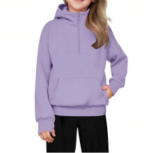 Felpa con cappuccio per bambini con mezza zip e tasca a marsupio sul davanti, comoda felpa a maniche lunghe per ragazzi e ragazze
