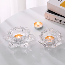 Crystal Lotus, Width Candle Holder Tealight Pillar Candle Plate Candlestick, Glass Votive Candle Holder for Christmas Wedding Dinner Table Decor