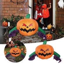 Nafukovacia dekorácia na stôl pre Halloween, strašidelná fialová tekvica s červenými očami, párty ozdoba