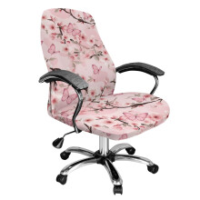 Butterfly Peach Blossom Pink Chair Cover, Universal Slipcover for High-Back Office Chairs, Removable & Soft – Compatible with L-size